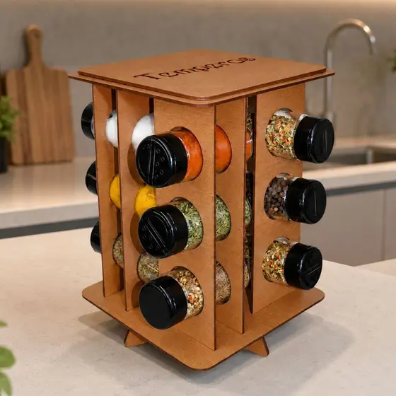 Suporte Temperos Condimentos Kit Com 12 Potes Dosagem + 24 Etiquetas Adesivas Porta Tempero Em MDF