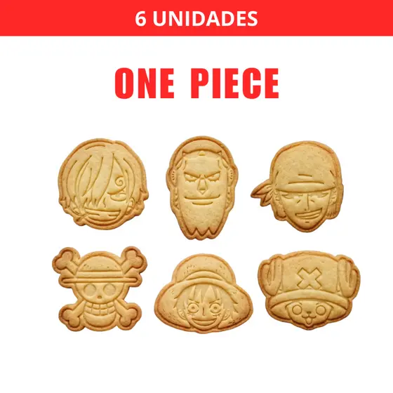 Kit 6 Cortadores/Marcadores de Biscoito de One Piece/Anime com Puxador