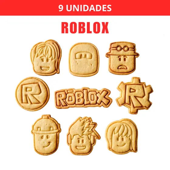 Kit 9 Cortadores e Carimbos de Biscoito de Roblox com Puxador Profissional