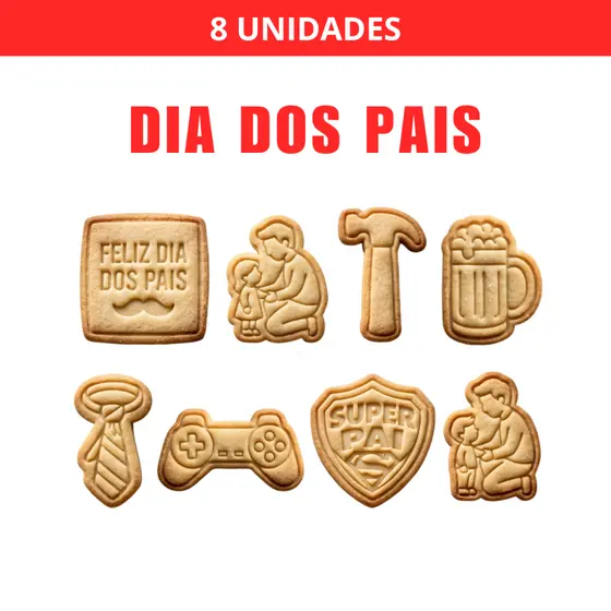 Kit 8 Cortadores/Marcadores de Biscoito de Dia dos Pais Especial com Puxador