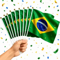 Kit 10 Bandeirinhas Brasil Copa Do Mundo Com Haste Premium Torcida