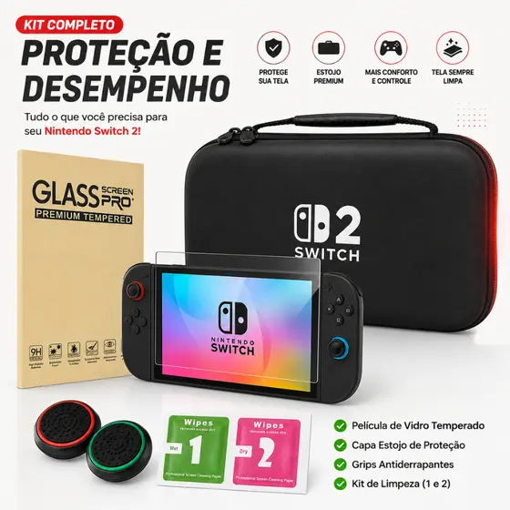 Kit Case com Película e Grips para Nintendo Switch 2 Capa Capinha
