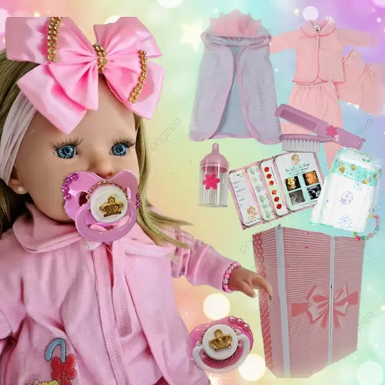 Boneca Bebê Reborn Enxoval Acessórios Itens Loira Pode Dar Banho Silicone Articulada