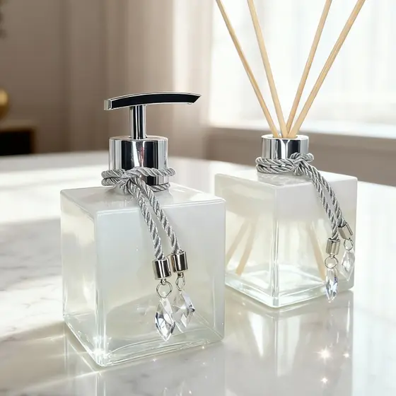 Kit Lavabo Presente Sofisticado Vidro Aromatizador Difusor Saboneteira Decoração Banheiro Quarto