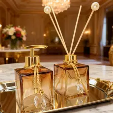 Kit Lavabo Luxo Vidro Decorativo Aromatizador Saboneteira Bandeja Cristal Elegante Banheiro Chique