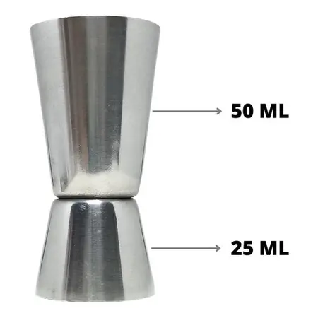 Dosador Medidor de Bebidas Duplo Barmen 50/25ml Inox para Drink Gin Licor Whisky Vodka