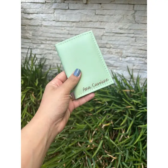 Porta Cartão Feminino Compacto Em Couro Sintético Personalizado Com Nome