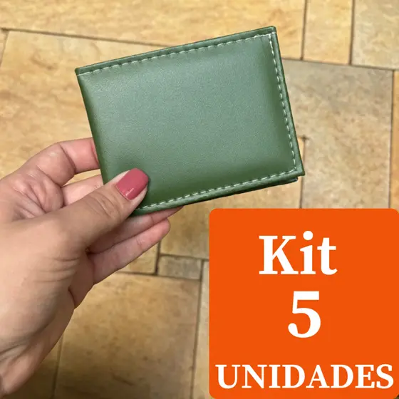 Carteira Masculina Mini Slim Kit Com 5 Unidades Pequena E Compacta Em Couro Sintetico