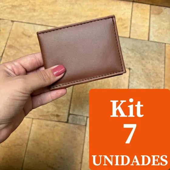 Kit 7 Unidades Carteira Masculina Mini Slim Pequena E Compacta Couro Sintetico