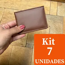 Kit 7 Unidades Carteira Masculina Mini Slim Pequena E Compacta Couro Sintetico