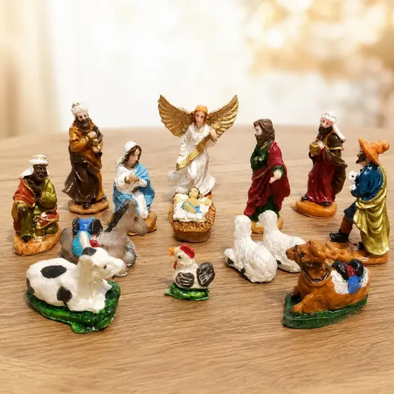 Presépio Mini 14 Peças em Resina 5cm Decorado Natalino