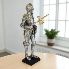Estatueta Guerreiro Medieval com Machado Alabarda Boneco Temático Decorativo Enfeite Resina