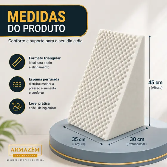 Almofada Triangular Anatômica Alívio de Dor na Coluna - Apoio Ortopédico para Costas em Espuma