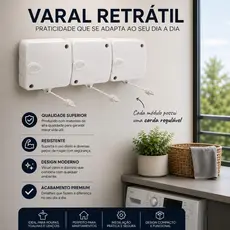 Varal Retrátil Automático Modular de Parede Stendmax Maxeb 6m Cada Corda suporte 6kg cada