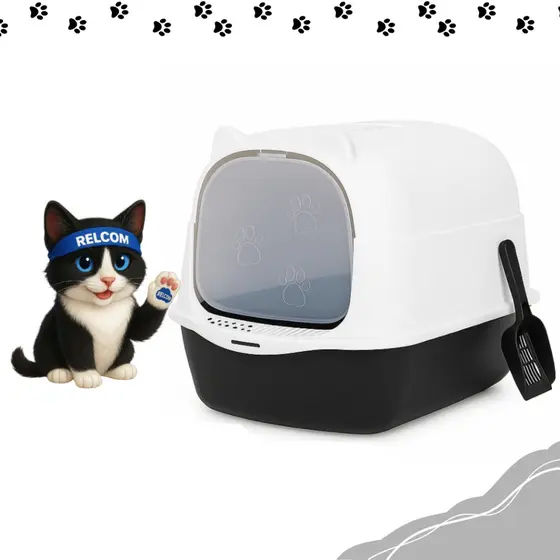 Caixa de Areia Grande Fechada Toalete Banheiro do gato com Comedouro Pá Higiênica Prático Completo