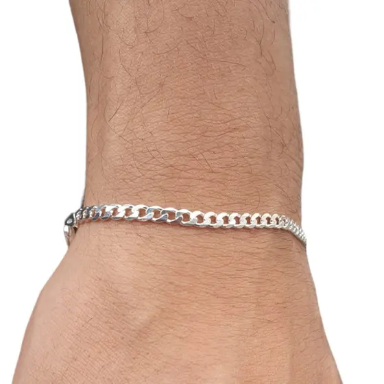 Pulseira Masculina 3mm Prata Pura 925 Grumet Escama De Peixe
