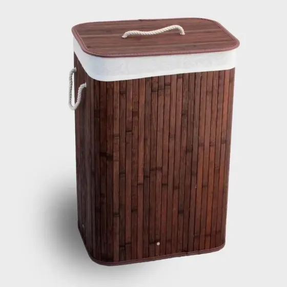 Cesto Roupa Suja 65 L Bambu Bambu Retangular Forrado Lavanderia Brinquedo Quarto Banheiro Dobrável Marrom