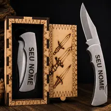 Canivete Personalizado Nome a Laser Resistente Multiuso Camping Pesca Trilha Inox  Bolso + Expositor