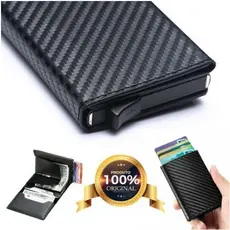 Carteira Ejetora Automática Slim Fibra De Carbono couro Anti Furto Proteção Cartões