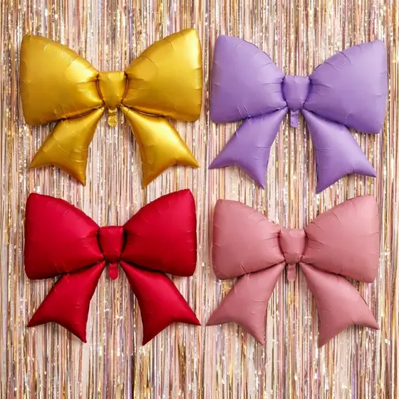 Kit 2 Balão Laço De Festa Metalizado 98x75CM Rosa/Dourado/Vermelho/Lilás