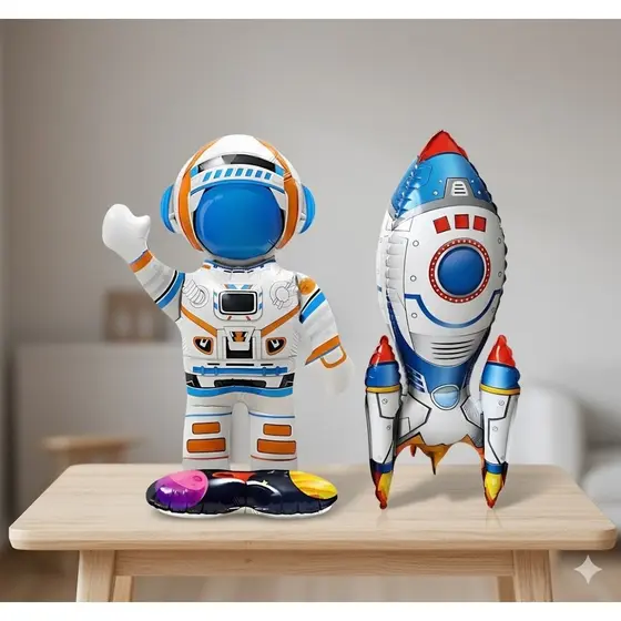 Kit 4 Unidade Balão Base Astronauta Foguete Metalizado