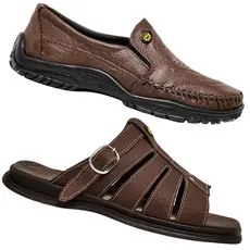 Kit Calçados Masculino Sandália Chinelo e Sapato Mocassim Clássico de Couro Legitimo ortopédicos