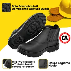 Bota Botina Masculina de Segurança uso Profissional Couro Legitimo Biqueira PVC envio imediato