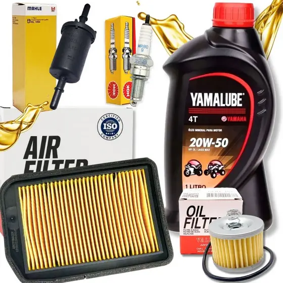 Kit Revisão Factor 125i / Factor 150 / Crosser 150 / Fazer 150 Yamalube 20w50 Filtros Vela Ngk
