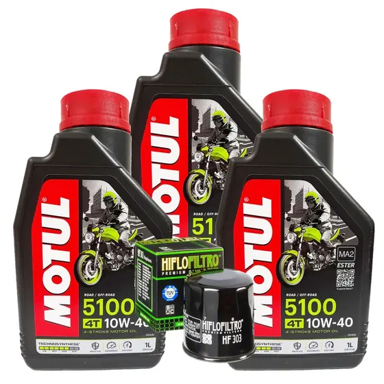 Troca de Óleo para Kawasaki Z300 / Ninja 300 / Z400 Motul 5100 10w40 + Filtro Hiflo