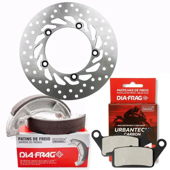 Disco de Freio Dianteiro Fazer 150 2016-2025 / Factor 150 2016-2025 / Factor 125i + Pastilhas e Lonas Diafrag