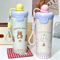 Garrafa Térmica 600ML Infântil Inox Portátil Com Canudo Tampa  Rosqueável Bebida Quente Fria Escola Criança