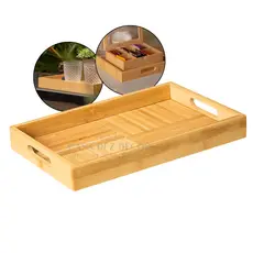 Bandeja Bambu Madeira Retangular 36cm x 22cm x 5cm com Alça Reta Decorativo Elegante Café da Manhã