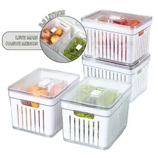 Kit Organizadores de Geladeira 3,8 Litros Cesto Com Tampa Multiuso Alimentos Verduras e Vegetais