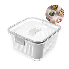 Pote Hermético Acrílico 1360ml Tampa com Trava Cesto para Frutas Legume Salada Tempero Conserva