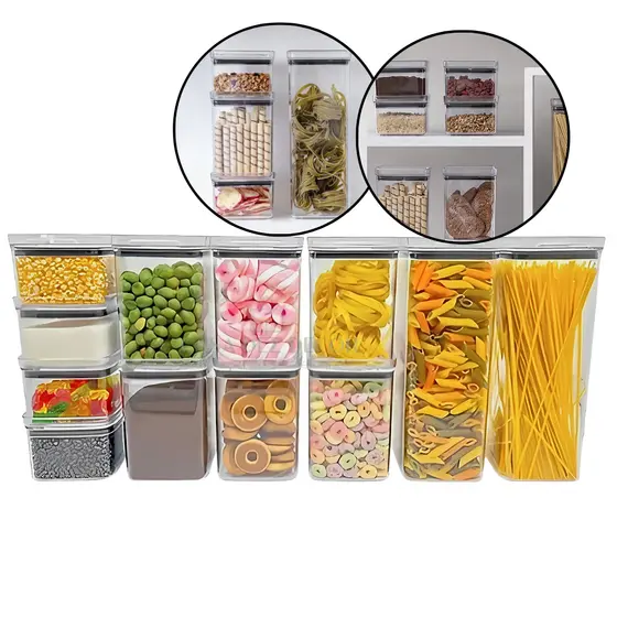 Kit 12 Un Pote Hermético Quadrado Para Alimentos Dispensa Organização Acrílico Paramount Lumini