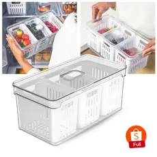 Organizador de Geladeira 5L com 3 Cestos Ou Natural Tampa Porta Frutas Legumes Vegetais Clear Fresh