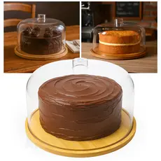 Porta Biscoitos Bolos Pão Boleira com Cúpula Tampa de Acrílico 30cm Bandeja de Bambu