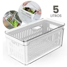 Organizador de Geladeira 5L com Cesto e Tampa Porta Frutas Legumes Vegetais Clear Fresh Ou