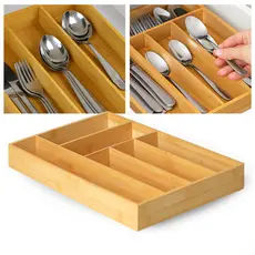 Organizador de Gaveta Porta Talher Separador de Talheres de Cozinha 6 Divisórias Bambu 30cm x 38cm