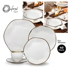 Jogo 40 Pçs Aparelho de Jantar e Chá Porcelana Ryo Maresia Oxford Conjunto de Pratos e Xícaras