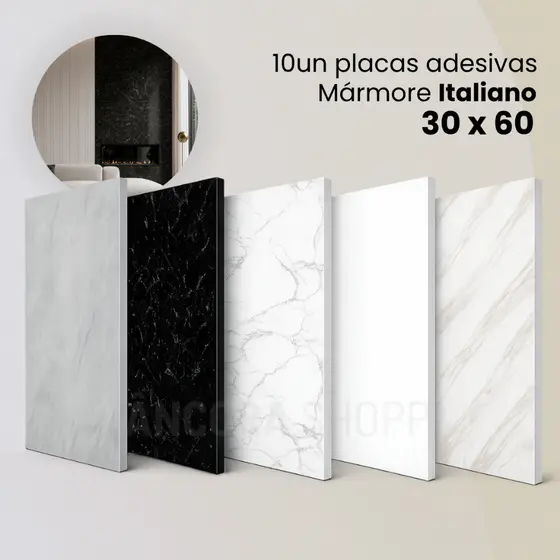 Painel Placa Adesiva 10un Mármore Papel de Parede 30 X 60 cm Banheiro Cozinha Lavável Estilo Italia