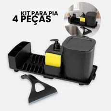 Kit Cozinha 4 Peças Porta Talher Escorredor de Pratos Lixeira 2,5L Porta Detergente Rodinho de Pia