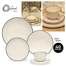 Jogo Aparelho de Jantar e Chá 40 Pçs Oxford Jogo de Pratos e Xícaras Unni Brisa Cerâmica Porcelanas