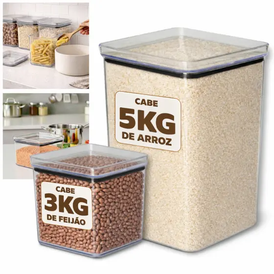 Pote Hermético Lumini Paramount Porta Arroz e Feijão Macarrão 3kg / 5kg para Organização de Cozinha