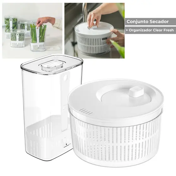 Organizador para Temperos 2,3L + Secador de Salada 5,5L Secador de Salada Escorredor de Legumes