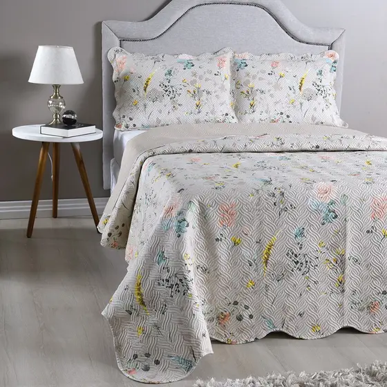 Kit Cobre Leito Colcha Solteiro Casal Queen King 3 e 2 Peças Boutis Estampada Dupla Face Porta Travesseiro Aba Americana