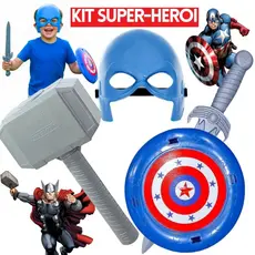 Espada Com Escudo + Mascara Brinquedo Infantil America Heroi Martelo Thor