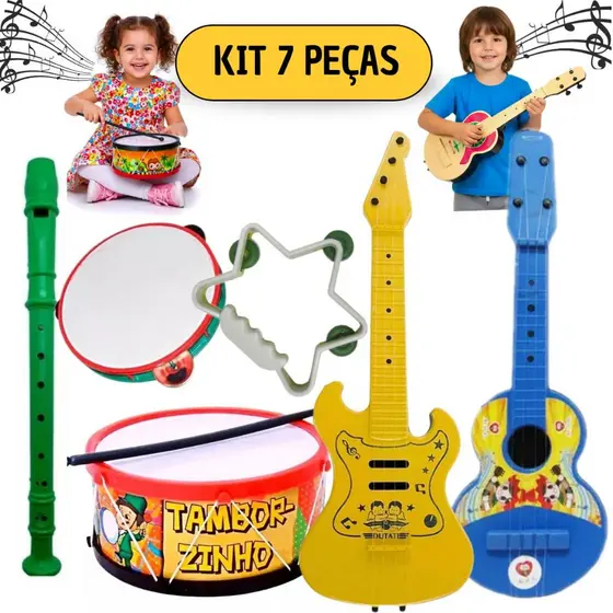 Kit Musical Infantil Brinquedo Viola Tambor Guitarra Pandeiro 7 Peças
