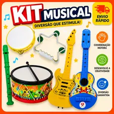Kit Musical Infantil Brinquedo Viola Tambor Guitarra Pandeiro 7 Peças