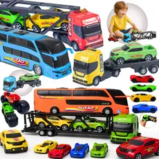 Kit Carrinhos Caminhão Cegonha Brinquedo Infantil Carro + Ônibus + Reboque + Helicoptero + Moto
